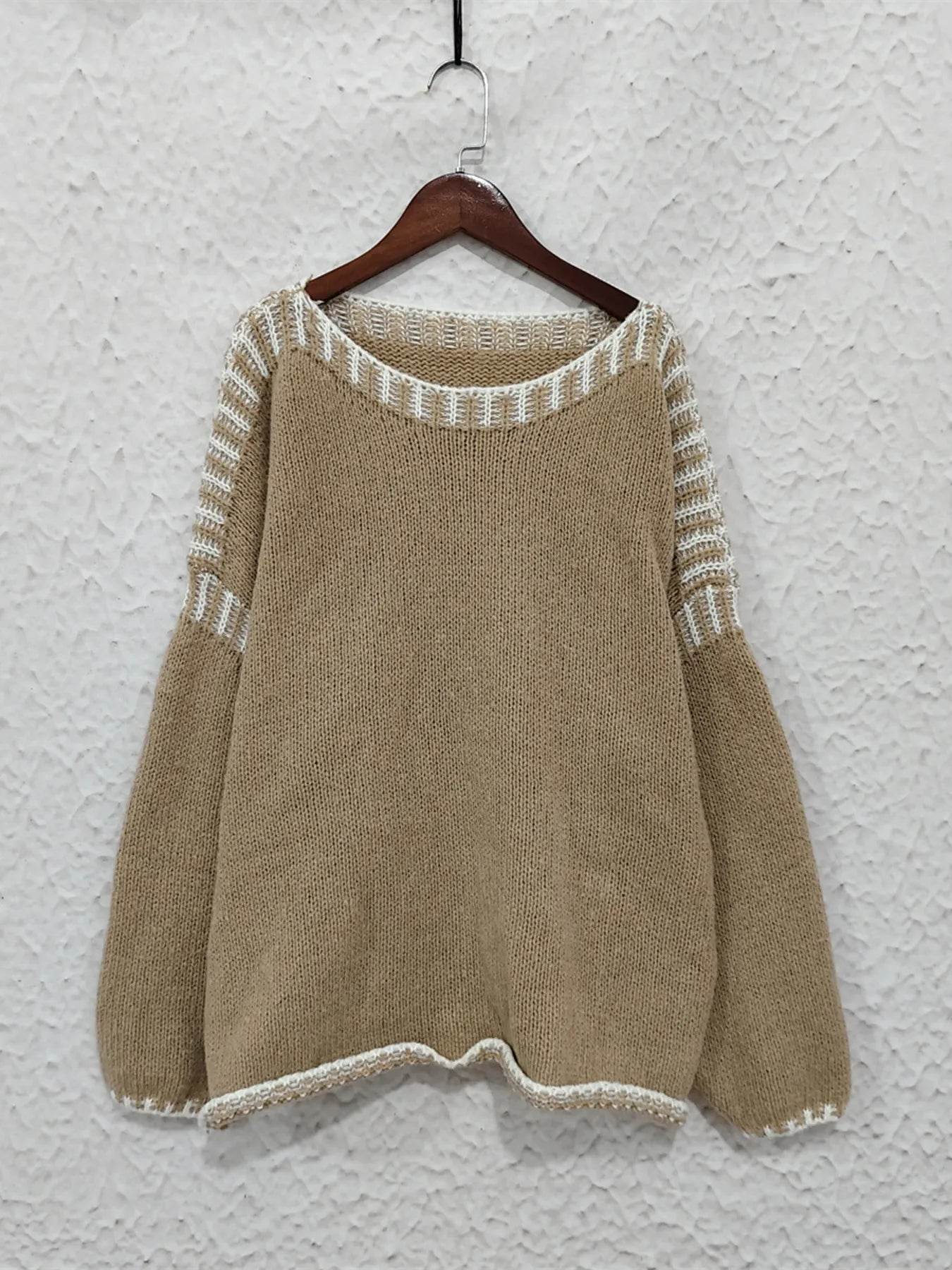 Contrast Trim Oversized Sweater - Ultim8 Designs 4 U