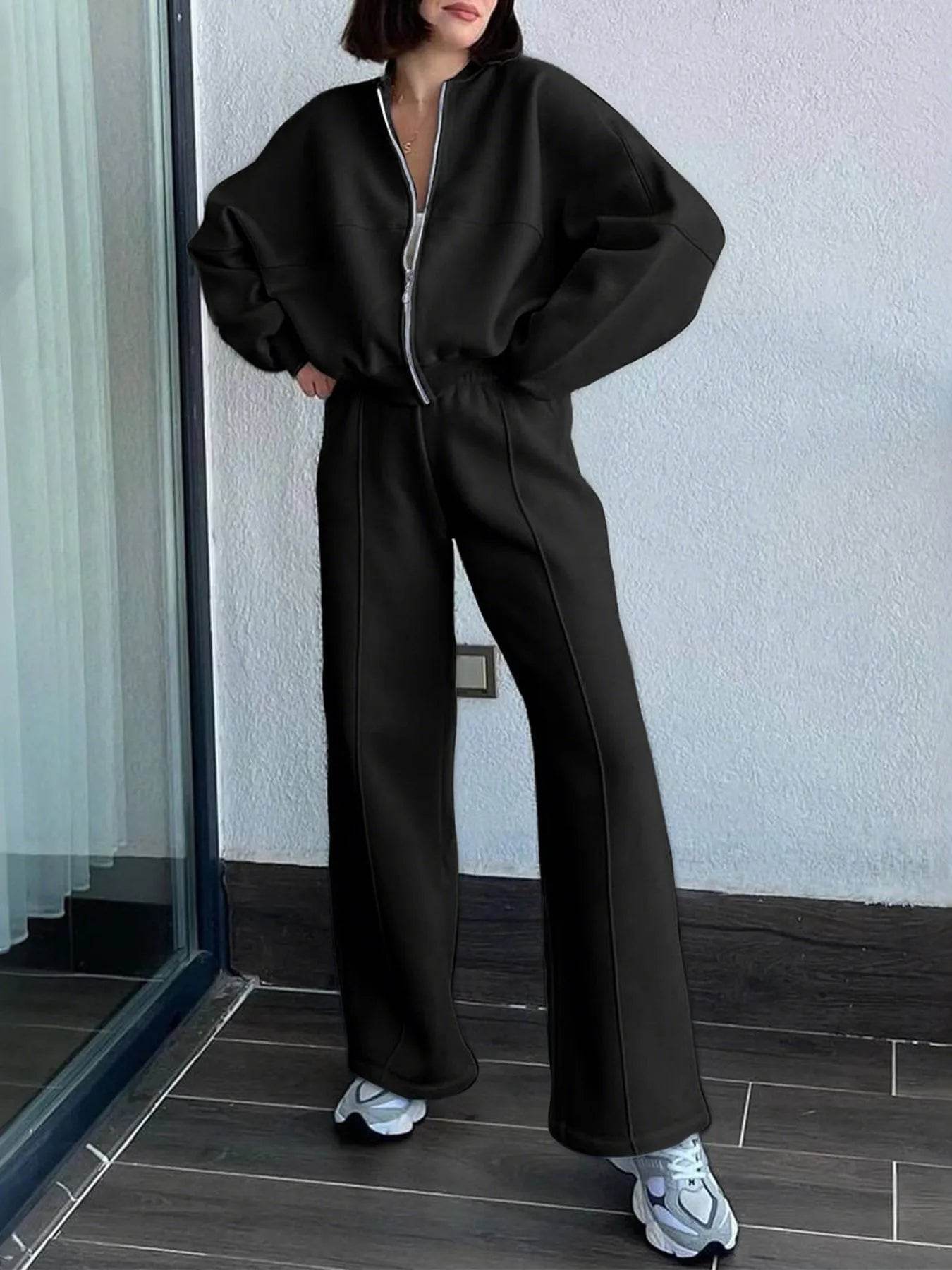 Zipper Up Jacket and Drawstring Pants Set - Ultim8 Designs 4 U