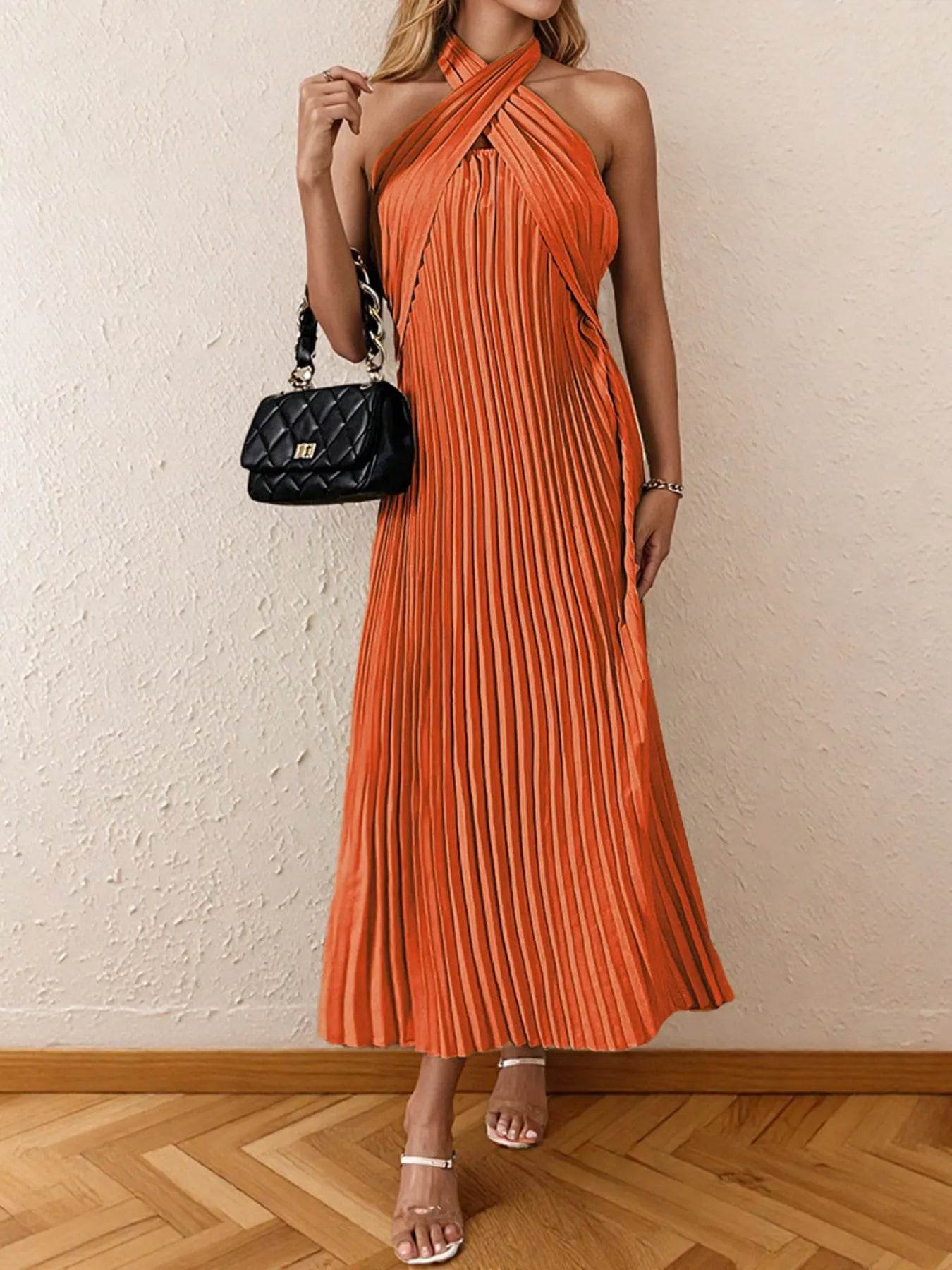 Pleated Halter Neck Midi Dress - Ultim8 Designs 4 U