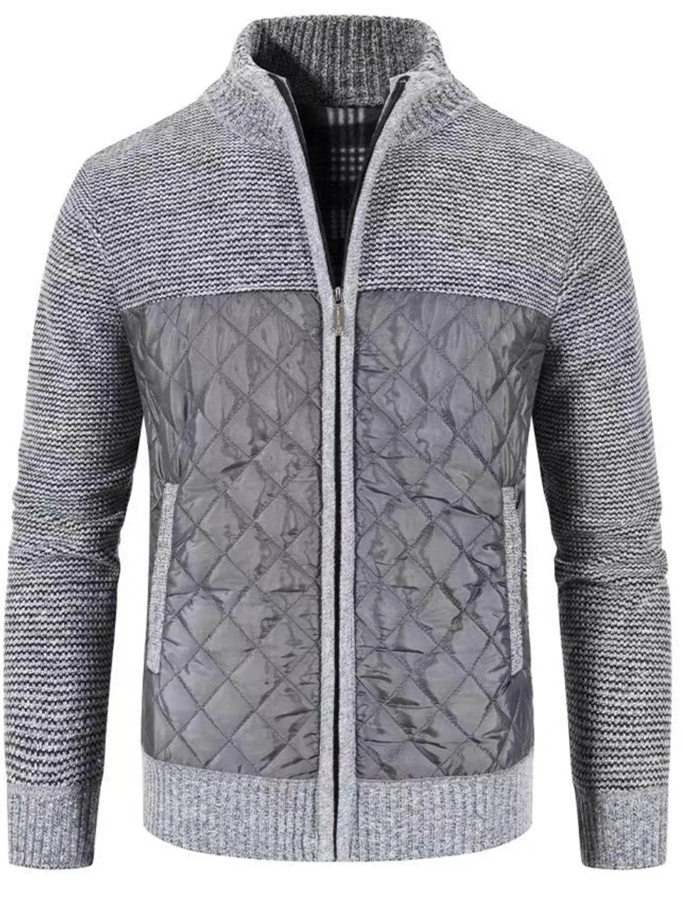 Men's Plus Size Quilted Panel Zip-Up Sweater Cardigan - Ultim8 Designs 4 U