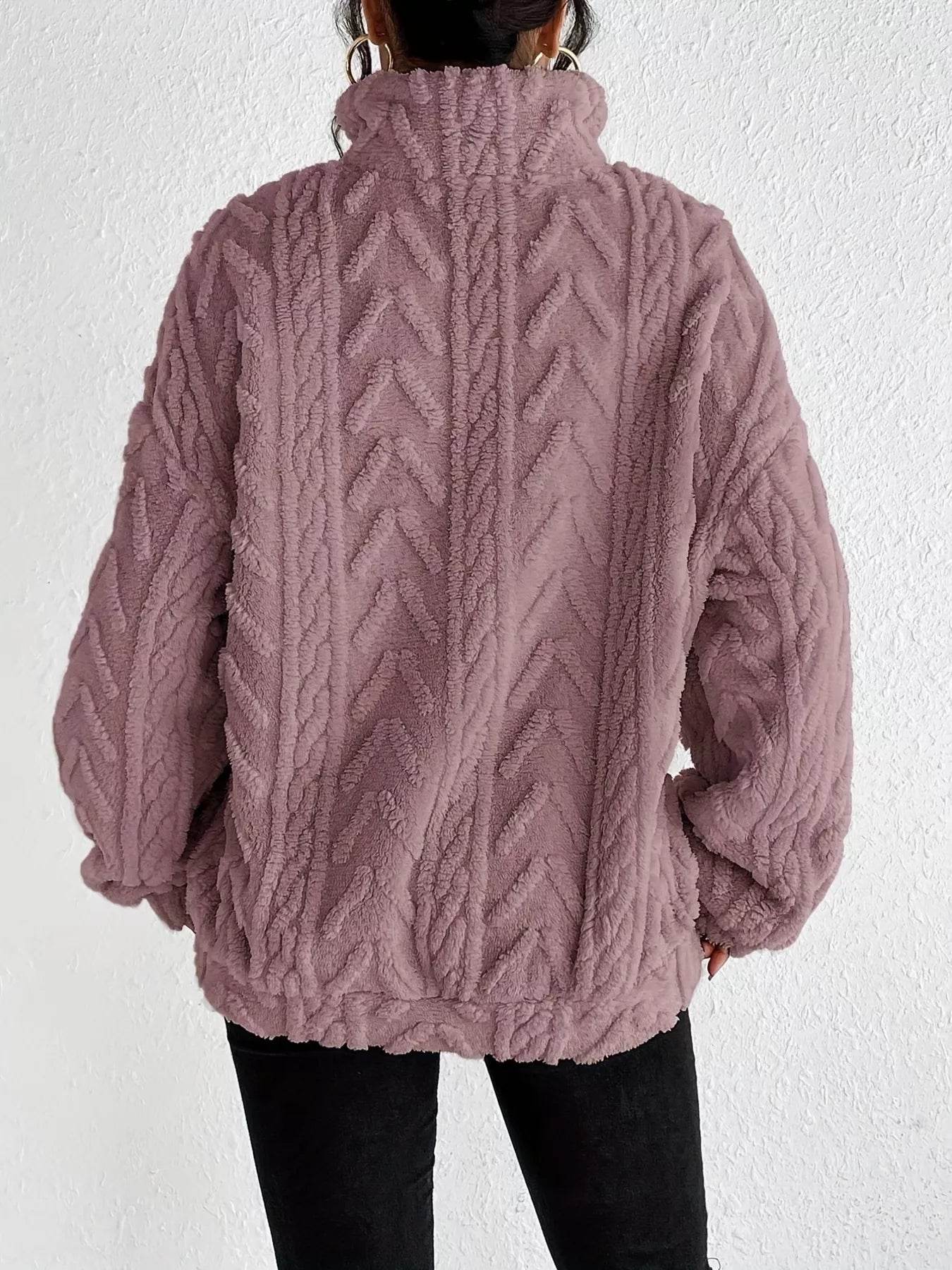 Quarter Zip Dropped Shoulder Sherpa Sweatshirt - Ultim8 Designs 4 U
