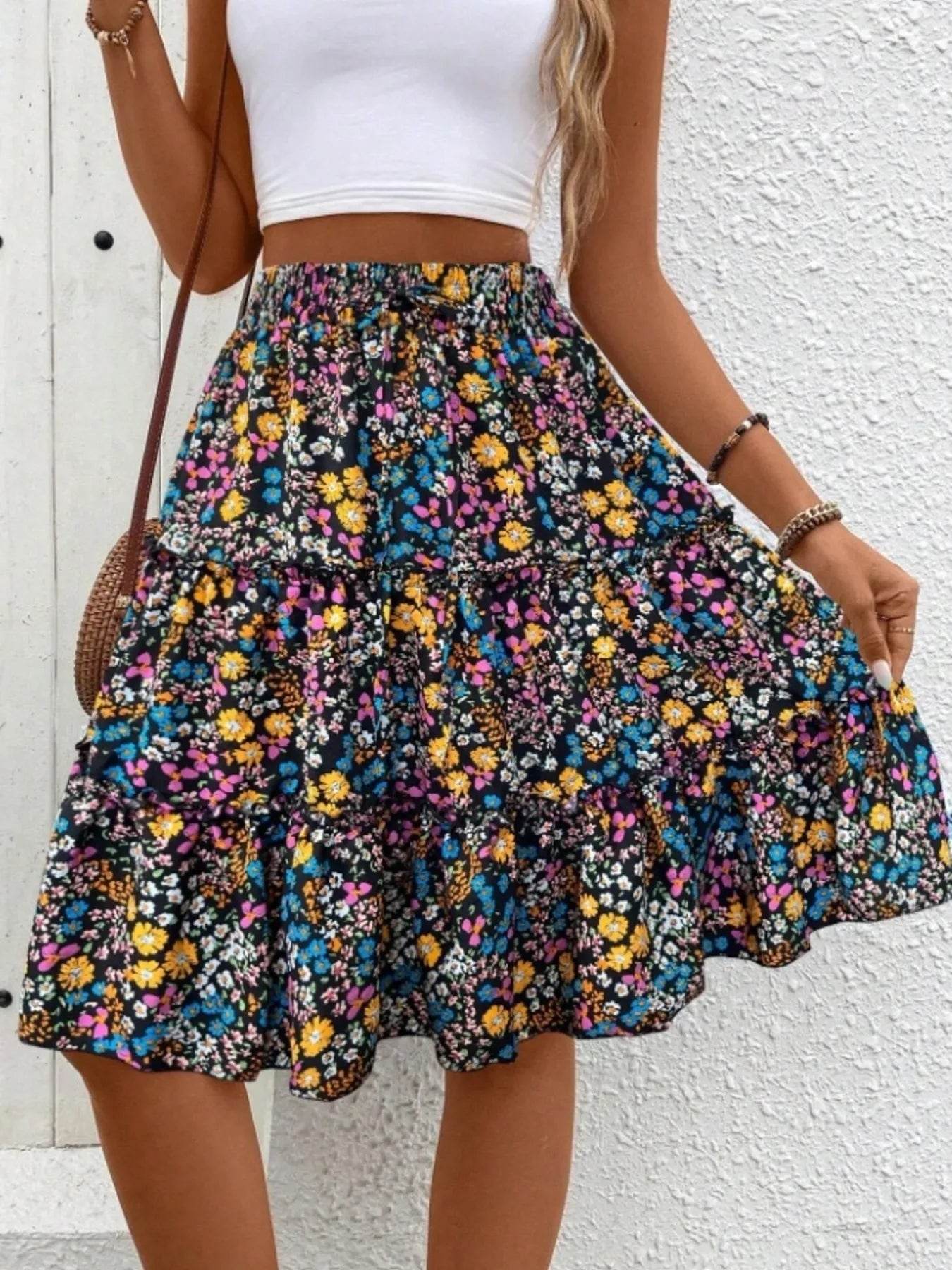 Floral Print Midi Skirt - Ultim8 Designs 4 U