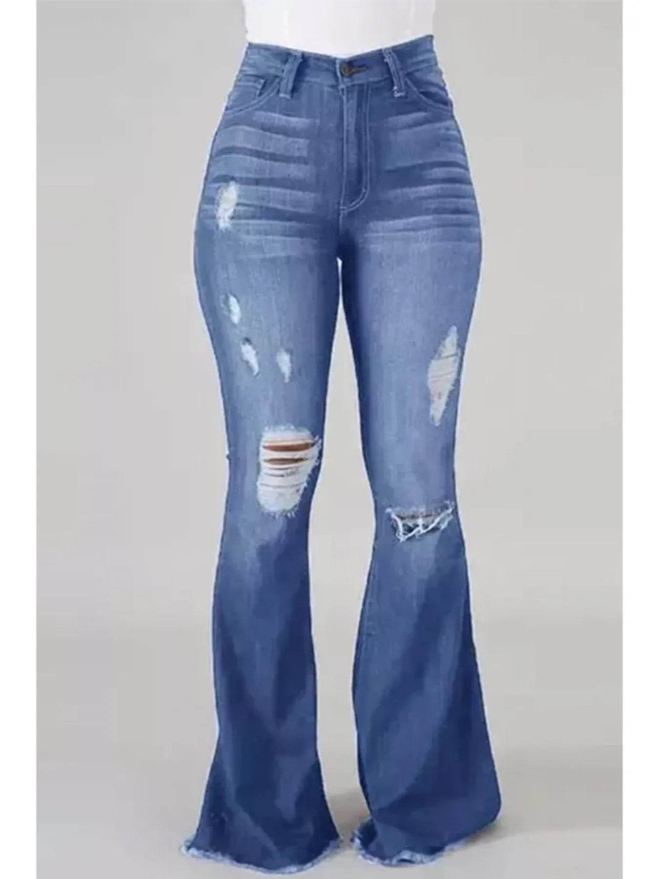 Full Size Distressed Raw Hem Flare Jeans Plus Size - Ultim8 Designs 4 U