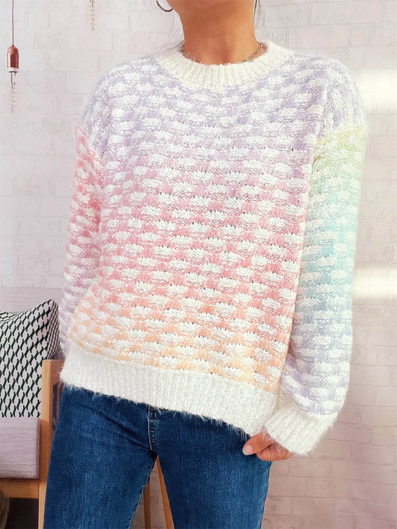 Rainbow Gradient Round Neck Sweater - Ultim8 Designs 4 U