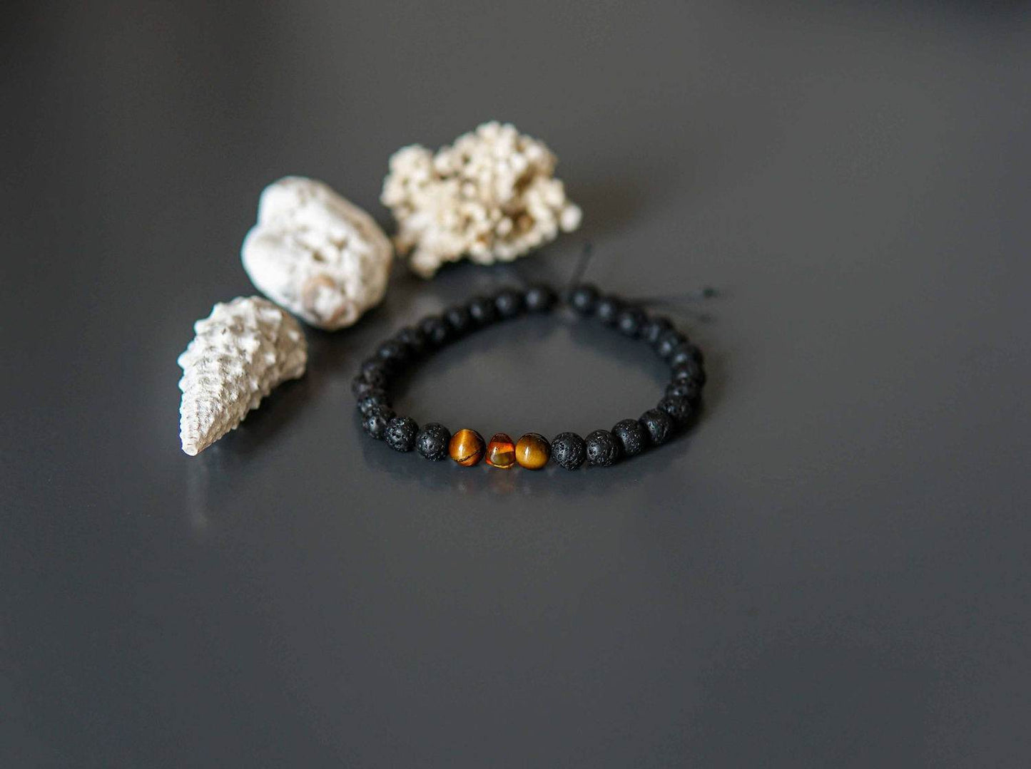 Lava Stone Bracelet with Amber and Tiger Eye - Ultim8 Designs 4 U